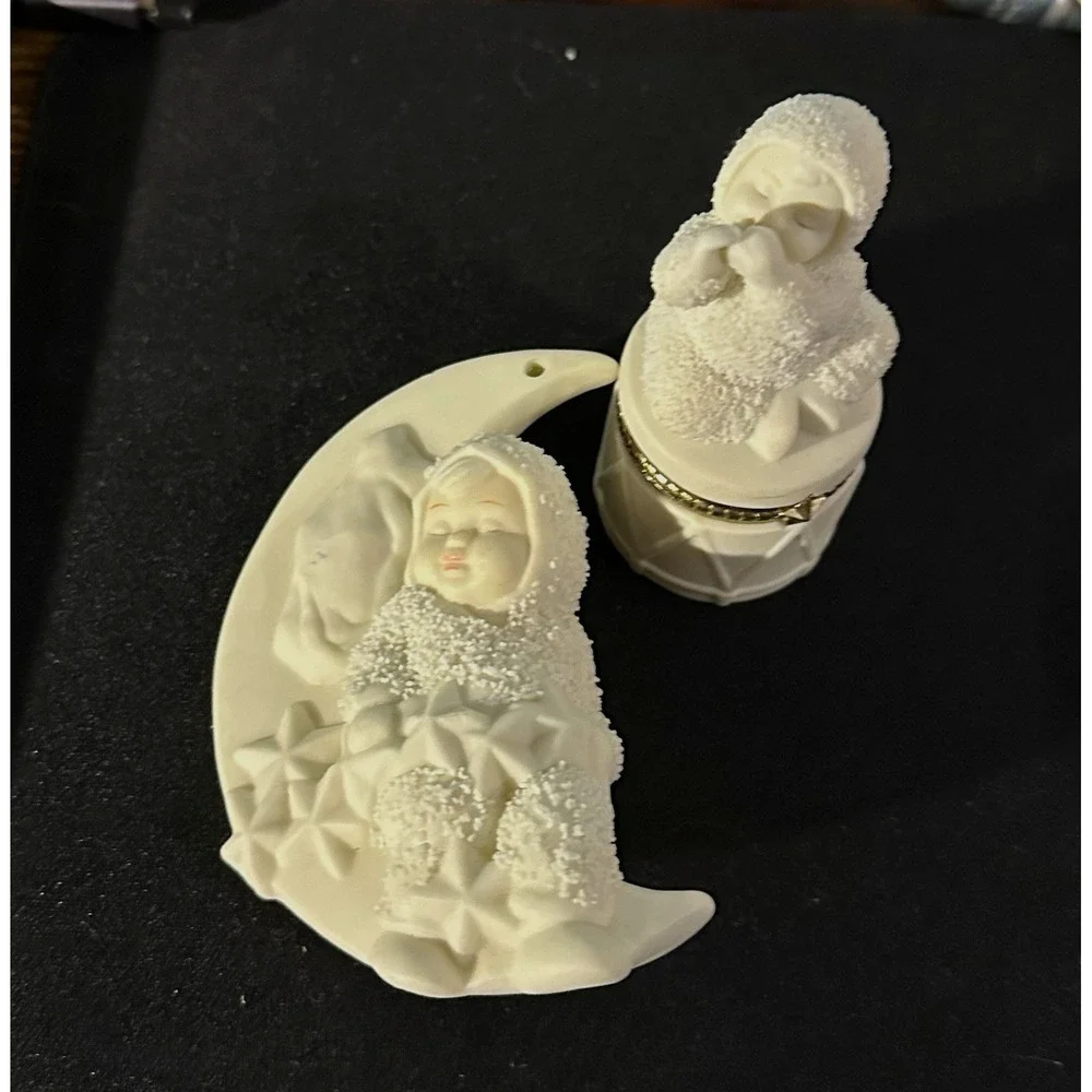 Vintage Dept 56 Snowbabies Lot Moon Stars Ornament Celebrate Hinged Box